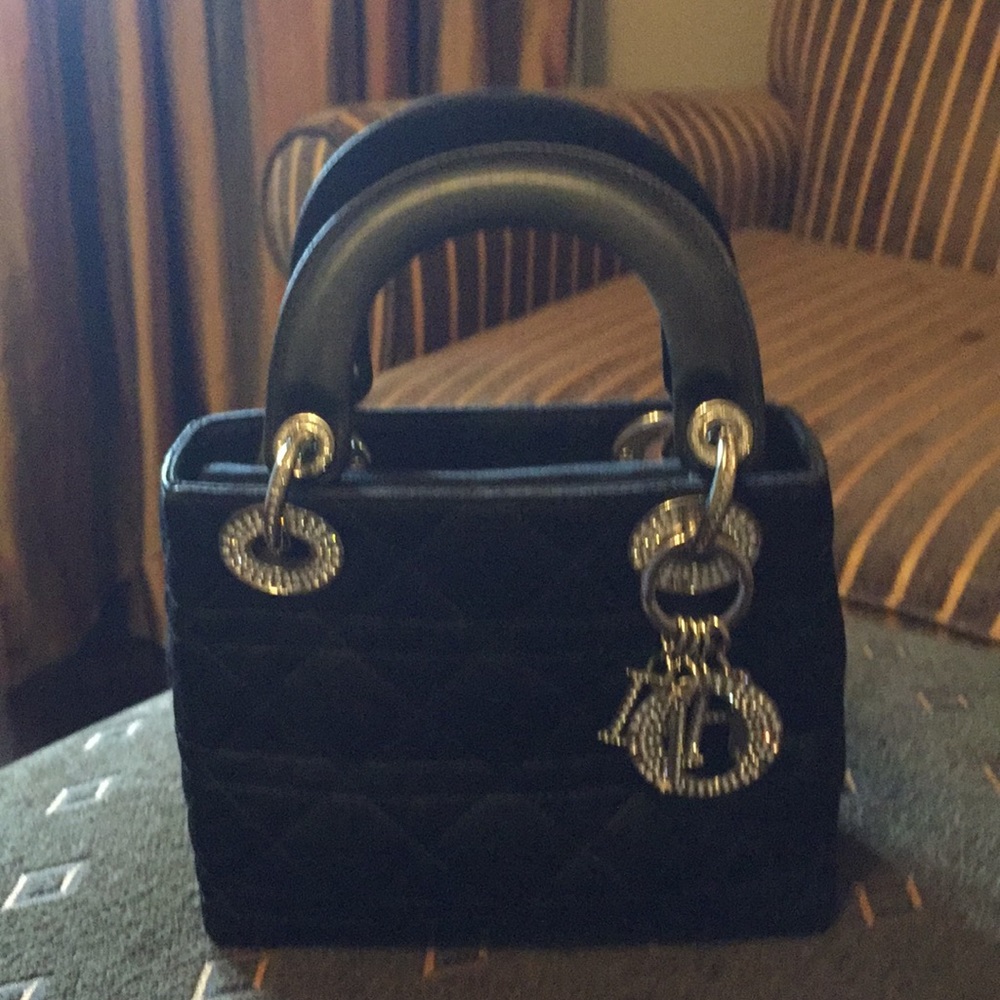 Christian Dior black satin bag